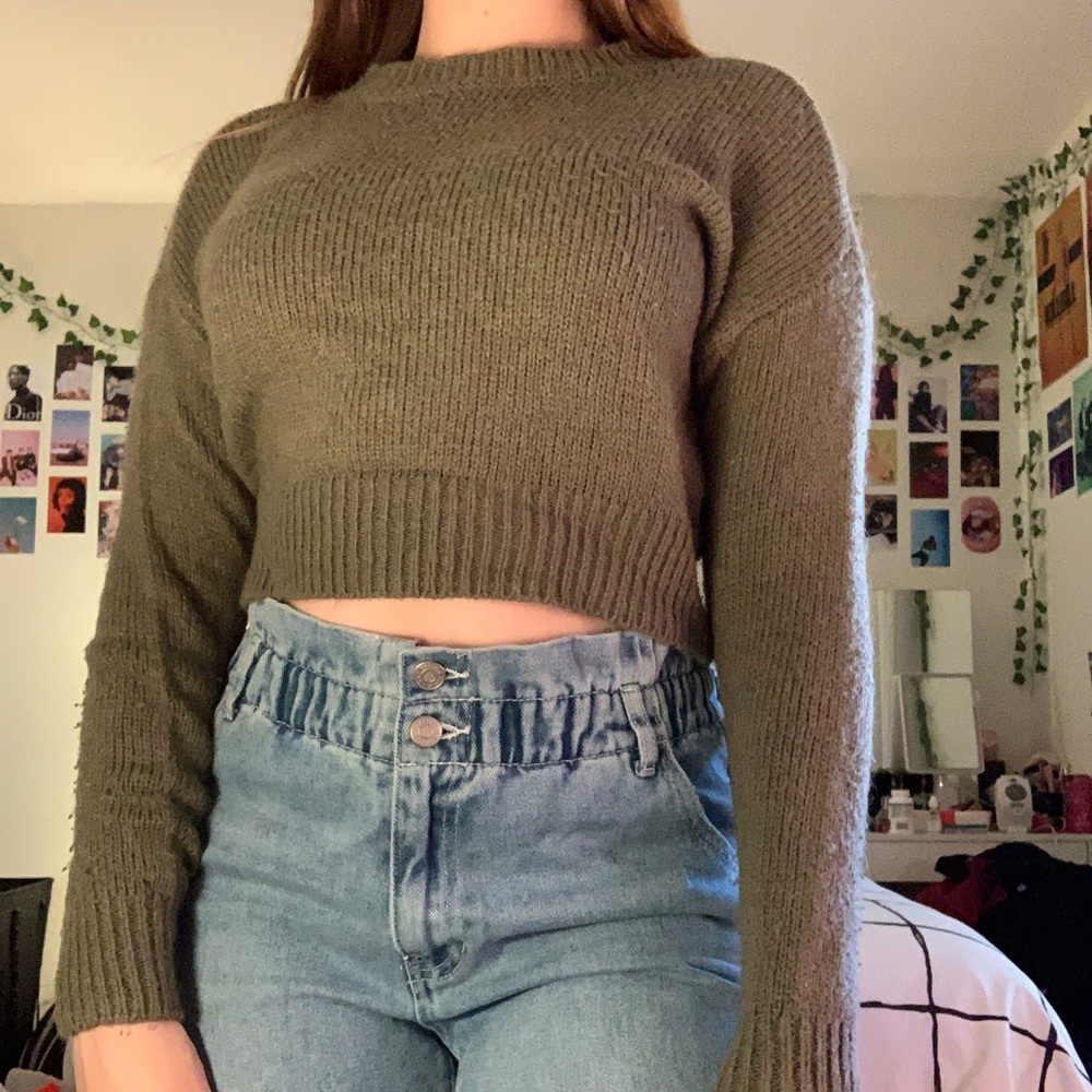 olive green copped sweater from garage